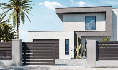 Portail aluminium contemporain à occultation 90%
